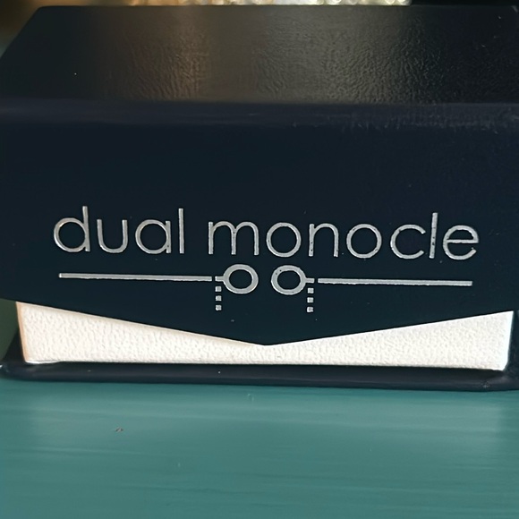 New Dual Monocle Monogrammed “O” Cufflinks Silver Tone in Gift Box - Picture 3 of 4